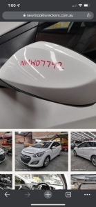 Hyundai i30 Hatch 2015 used car part search Passenger side door mirror cover only White.  Don’t need the whole mirror only the colour coded white cover.