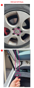 Volkswagen Golf GTI Hatch 2007 used car part search 1) GTI Wheel Cap- See image
2) Luggage rack cable & ball - see image