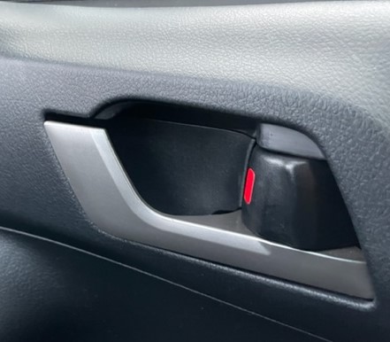 Toyota Highlander SUV 2012 used car part search Driver side interior door handle, grey finish.